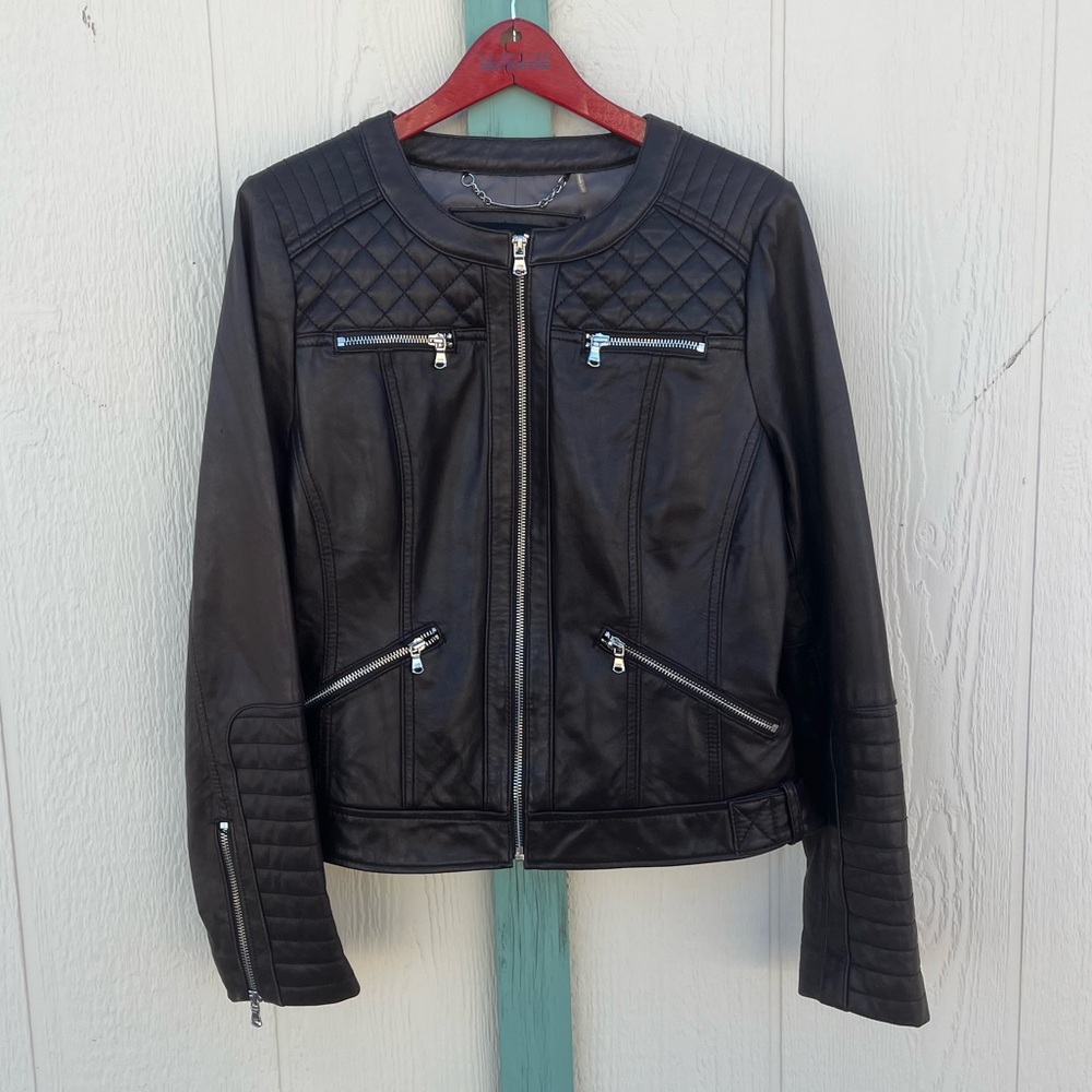 Wilson’s Brown Leather Quilted Moto Jacket M medium